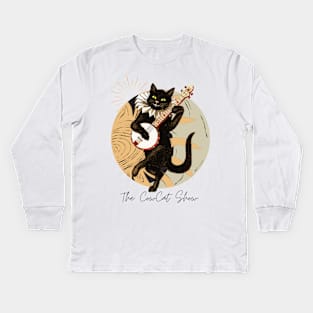 Black Cat Playing Banjo Kids Long Sleeve T-Shirt